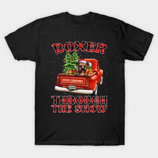 Christmas Boxer Through The Snow Dog Santa Truck Tree T-Shirt